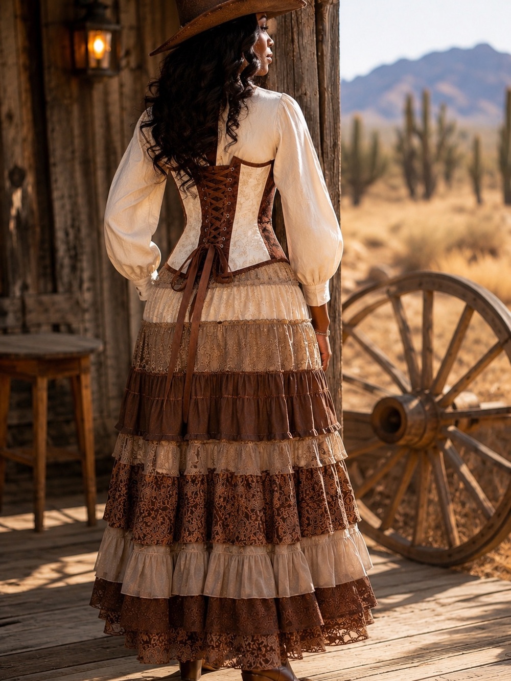 Floral Brocade Corset Top in Brown and Cream - Picture 2 of 8